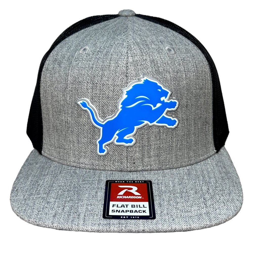 Detroit Lions 3D PVC Patch Flat Bill Hat- Heather Grey/ Black